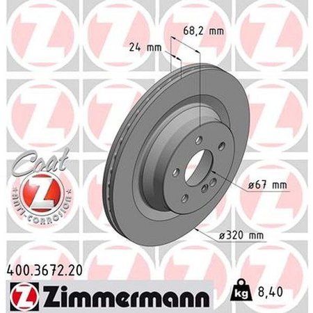 ZIMMERMANN Brake Disc - Standard/Coated, 400.3672.20 400.3672.20